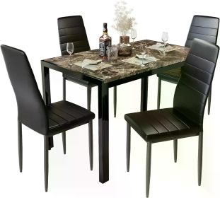 Faux Marble Dining Set for Small Spaces Kitchen 4 Table with Chairs Home Furniture (Brown)