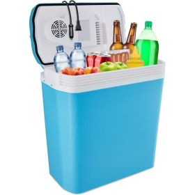 Electric Cooler & Warmer with Handle, 24 L Portable Thermoelectric Fridge 110V AC Home Power Cord & 12V Car Adapter for Camping (Color: Aqua Blue)