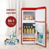 Fridge with Freezer Mini Retro Red 3.5 Cu.ft Compact Refrigerator Small Apartment with Adjustable Mechanical Thermostat