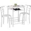 3 Piece Small Round Dining Table Set for Kitchen Breakfast Nook, Wood Grain Tabletop with Wine Storage Rack, Save Space, 31.5"