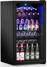 Beverage Refrigerator Cooler-120 Cans Freestanding Mini Fridge Cooler with Glass Door, Adjustable Shelves & Digital Temperature (Color: Black, Plug Type: us)